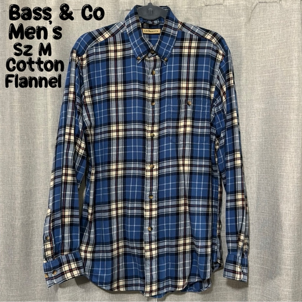 Men’s Bass & Co Cotton Lightweight Flannel-Sz M-Blue/Red/White Plaid-EUC